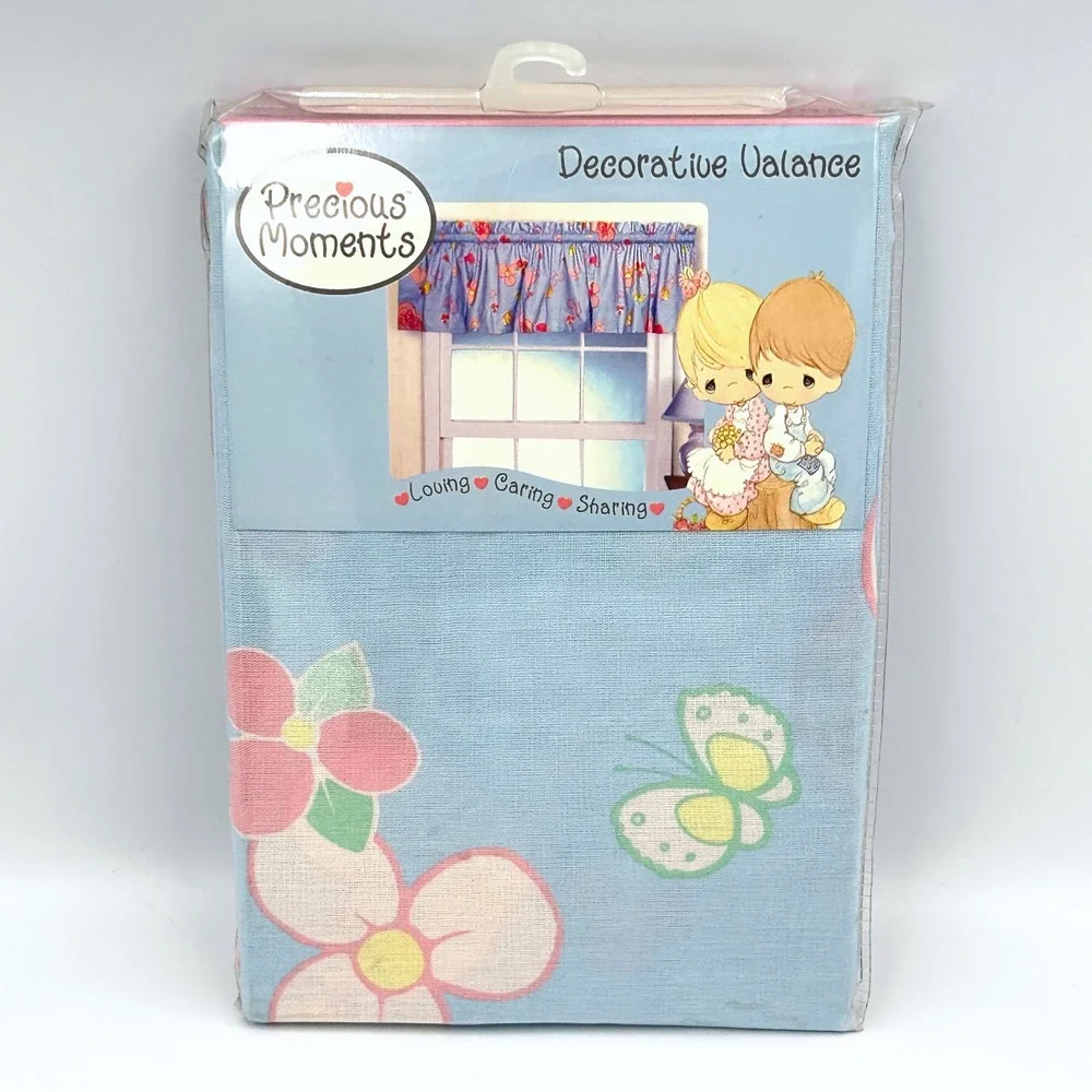 Vintage Precious Moments Decorative Valance Kid Nursery Cotton 84x15 Blue Floral